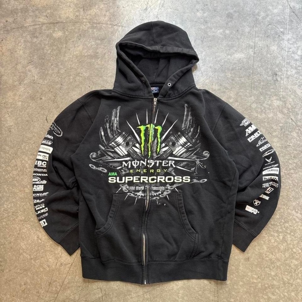 Vintage y2k Monster Energy Super Cross motor cross zip up hoodie Size Small